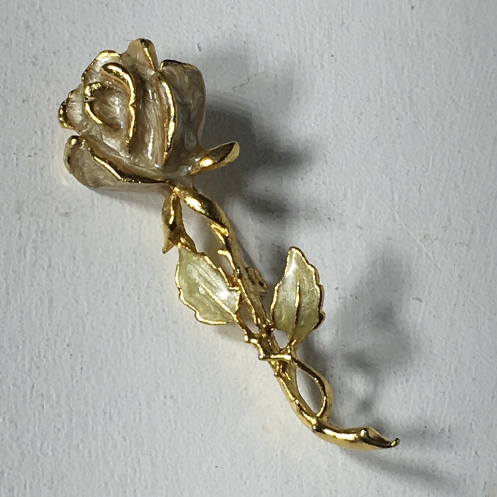 Vintage Glazed Gold Tone Rose 🥀 Brooch/Pin